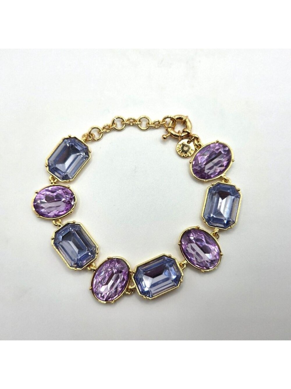 Talbots Bracelet Purple Blue Faceted Chunky Beaded Tennis Adjustable Goldtone